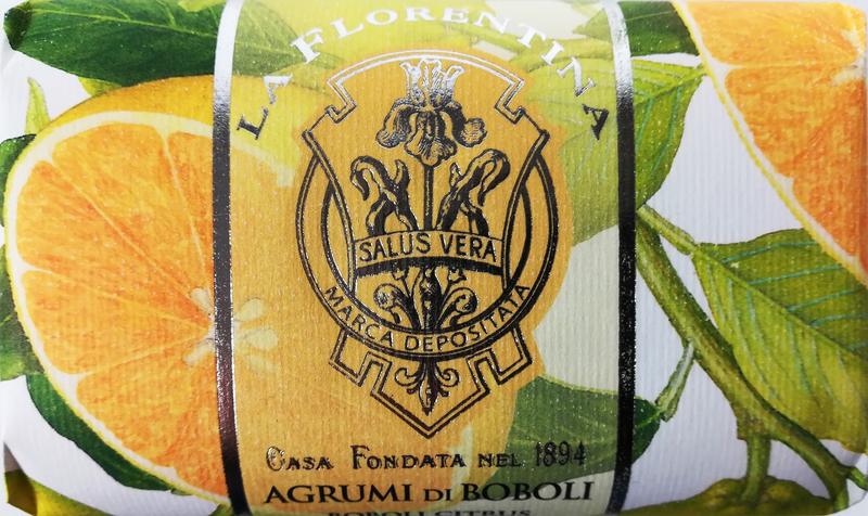 La Florentina citrus Zeep soap bar, 200g, with bright orange and yellow citrus fruit design on packaging.