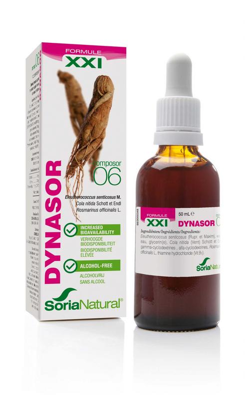 Soria Natural Composor 6 Dynasor XXI herbal supplement with Eleutherococcus senticosus, 50ml bottle of herbal remedy.
