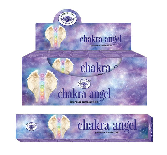 Green Tree chakra angel incense sticks in a 15 gram package, natural green-colored Wierookstokjes for meditation and aroma.