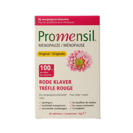 Promensil Original herbal supplement tablets in a blister pack, natural plant-based product for women's health.