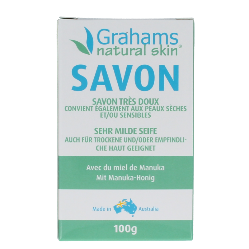 Grahams Zeep soap bar, 100 grams, with a smooth, creamy texture and natural packaging, showcasing the Grahams brand on the label.