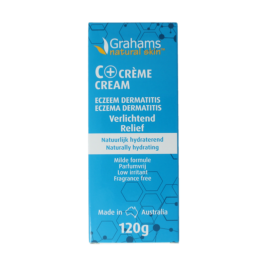 Grahams C+ Creme 120g body care product in a white jar with a blue label, highlighting skincare for healthy skin.