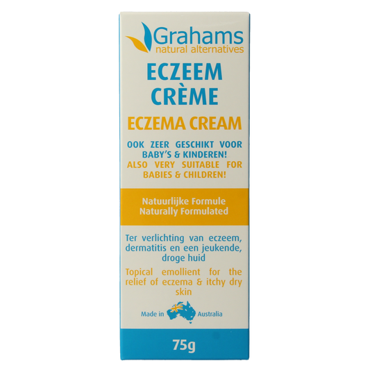 Grahams Eczeemcreme 75g for body care, soothing cream in a white tube with blue and green accents.