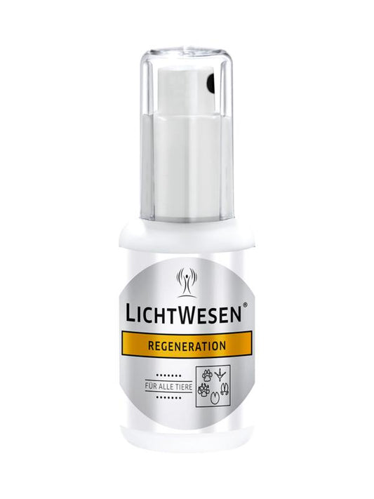 Lichtwesen Regeneratie voor alle dieren, 30ml, dierenverzorgingsproduct in een witte fles met blauwe etikettering.
