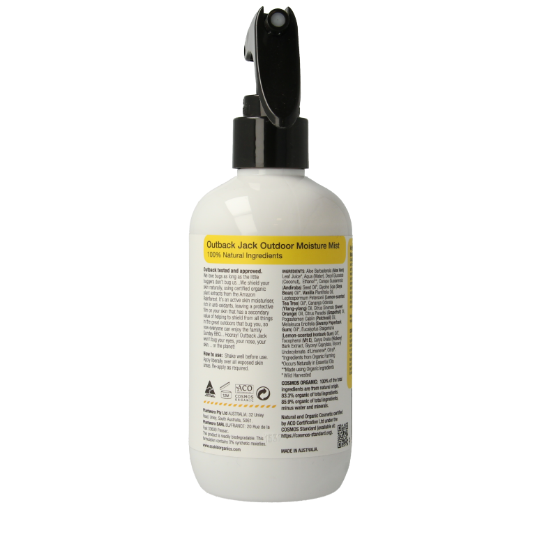 Ecokid Outback Jack outdoor 225ml insect repellent spray for ticks and bites, shown in a 225ml bottle with outdoor use context.