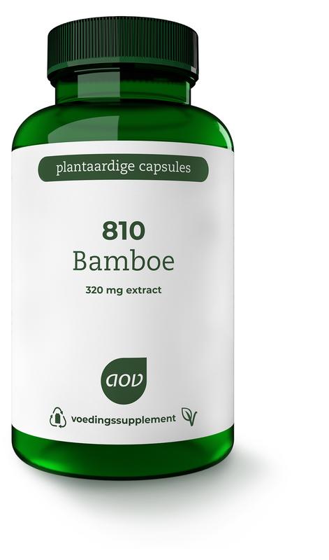 AOV 810 Bamboe vegetarian capsules in a clear bottle, featuring bamboo extract as a herbal supplement from AOV.