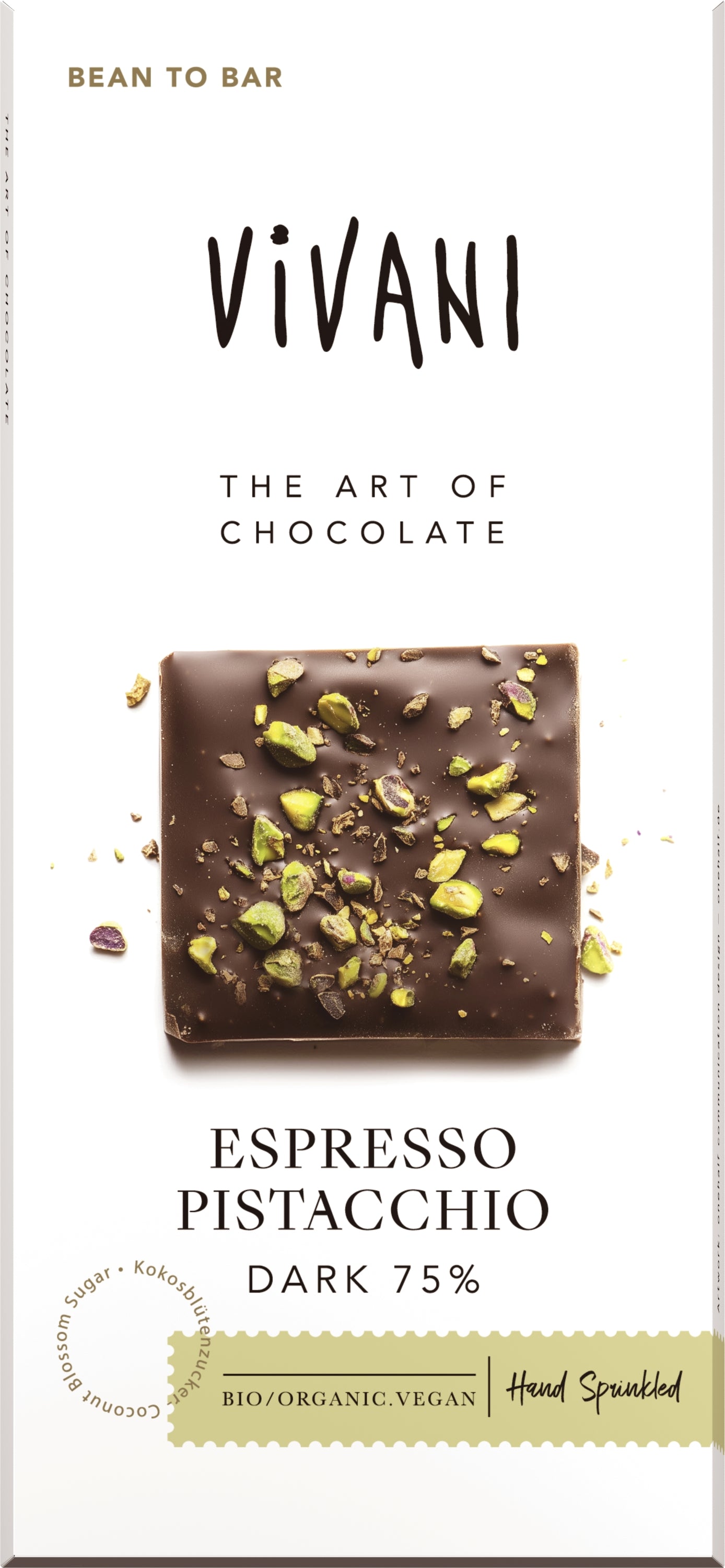 Vivani Chocolade puur 75% espresso pistachio bio 80.00 Gram