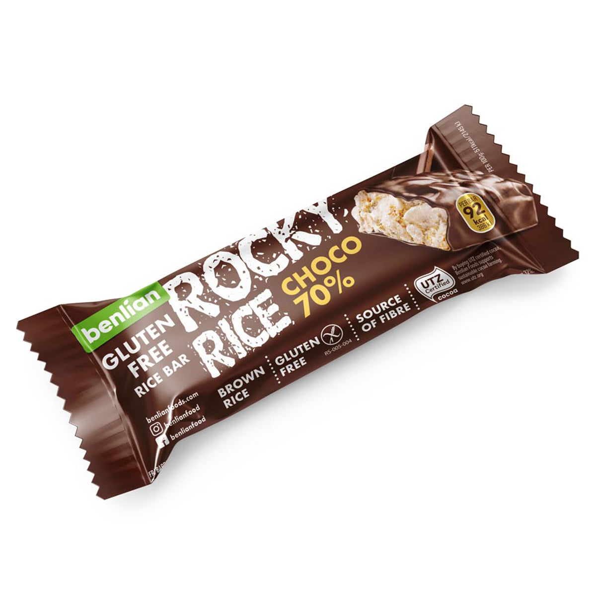 Benlian Rocky rice choco 70% bar glutenvrij 18.00 Gram