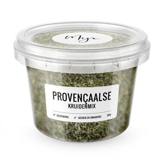 Myx Provencaalse kruidenmix glutenvrij in 20g package, a blend of herbs, salts, and meal spices for flavorful cooking.