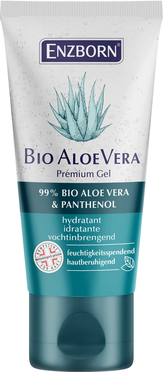 ENZBORN Bio aloe vera premium gel in 30ml tube, a natural body care product with soothing aloe vera for skin hydration and nourishment.