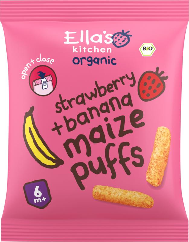Ella's Kitchen Maize puffs aardbei/banaan 6+ maanden bio 20.00 Gram