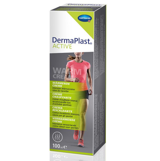 Dermaplast Active warm cream in 100ml jar, a muscle and joint care cream for soothing warmth and relief.