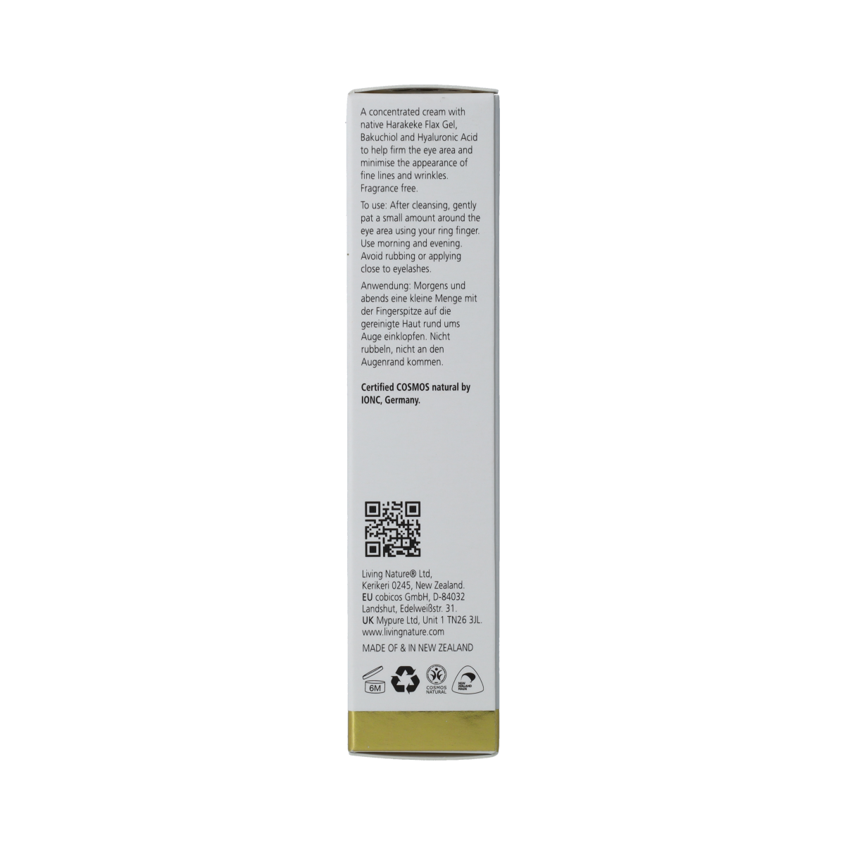 Living Nature oogverzorging oogcreme verstevigend in 10 ml, close-up of the nourishing eye cream for revitalized skin.