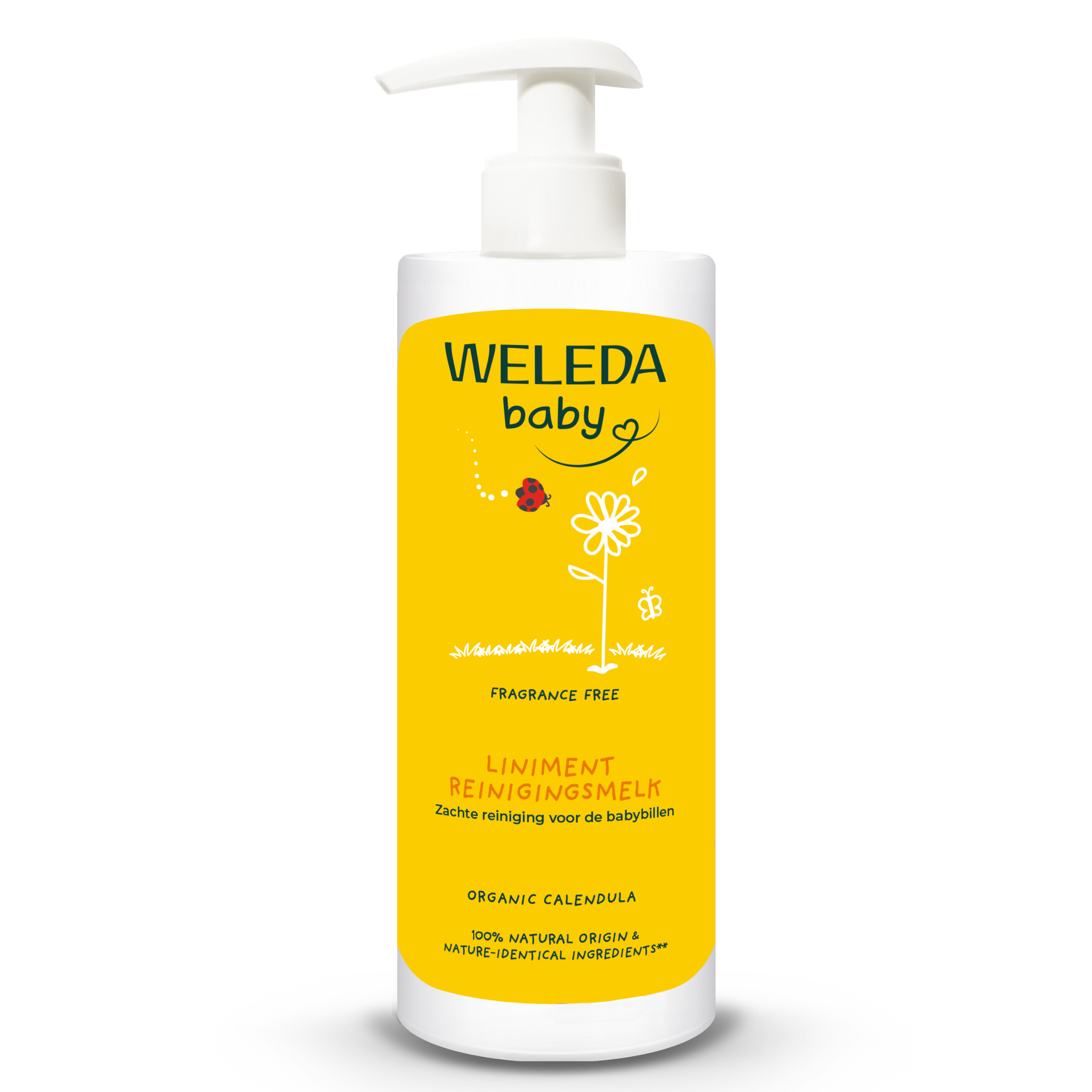 Weleda Calendula liniment vegan facial cleansing milk in a 400ml bottle, gentle skincare product for sensitive skin.