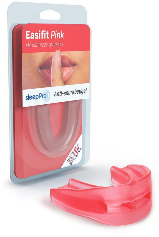 Pink SleepPro Easifit snurkbeugel for sleep therapy, designed to reduce snoring and improve sleep comfort.