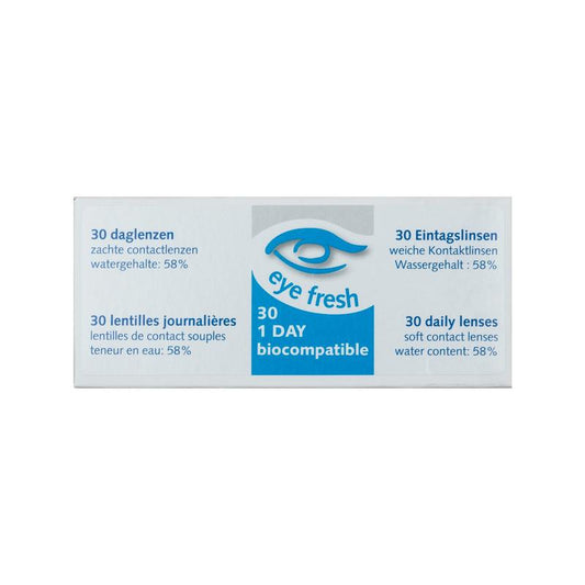Eyefresh Daglenzen -0.50 contact lenses, 30 pack, optiek brand, clear lenses visible in the image
