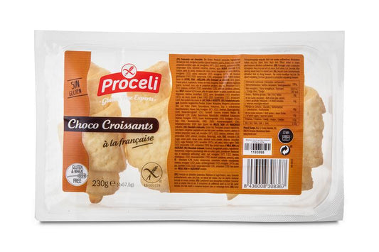 Proceli Croissant Choco package with 4 chocolate-filled croissants, 230g, on a plain background.
