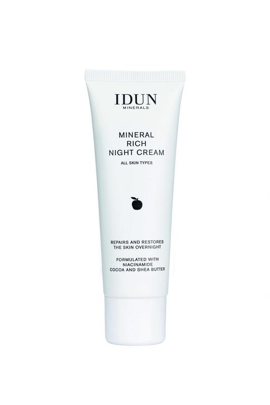 Idun Minerals mineral-rich night cream in a 50ml jar, designed for facial skincare with natural ingredients.