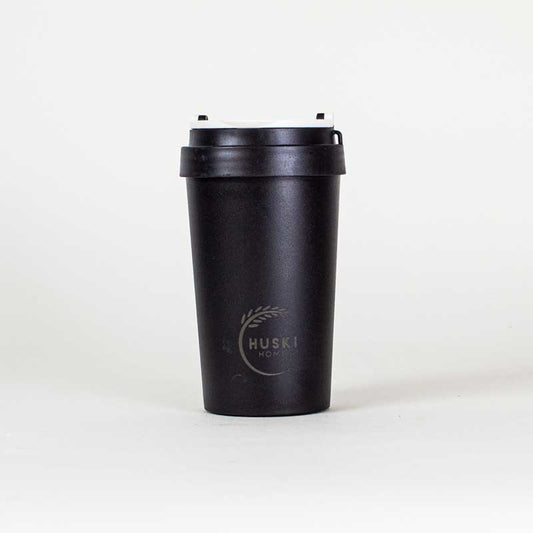 Obsidian black Huski Home rice husk cup, 400ml for cooking and dining, showing a sleek, eco-friendly cup with textured surface.