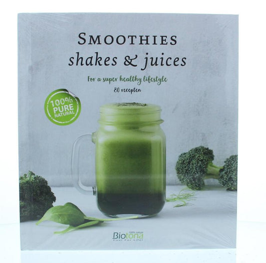 Biotona smoothies and shakes recipe book featuring healthy juice and smoothie ideas, with vibrant colorful pages and illustrations.