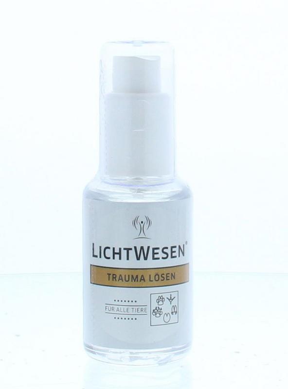 Lichtwesen Trauma oplossen voor dieren, 30ml, spiritualiteit product with a dropper bottle and spiritual symbols.