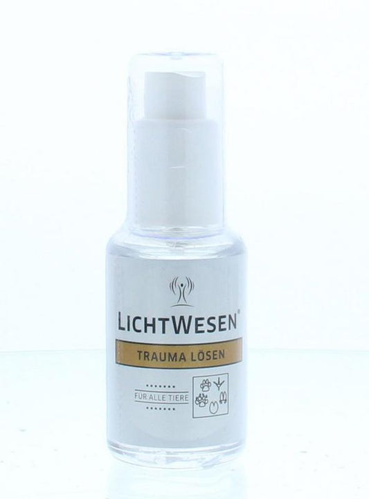 Lichtwesen Trauma oplossen voor dieren, 30ml spiritualiteitsproduct with a dropper bottle and calming label design.