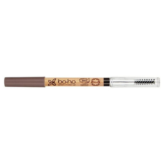 Boho green makeup eyebrow pencil in anthracite 04, with sharpened tip and packaging, for natural eyebrow definition.