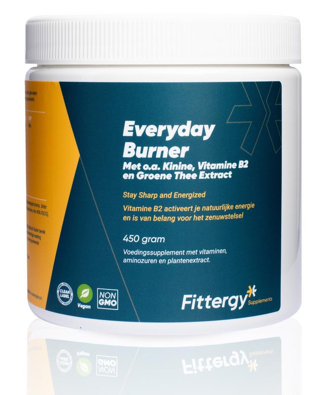 Fittergy Everyday Burner Aminozuren supplement in 450g container with label showing product details and brand logo.