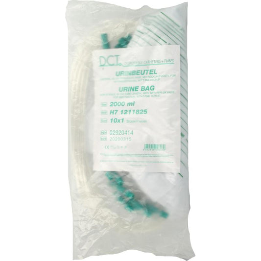 Mediware DCT urinebedzak 2L with 90cm catheter and 10-piece set, used for urinary drainage and catheterization.