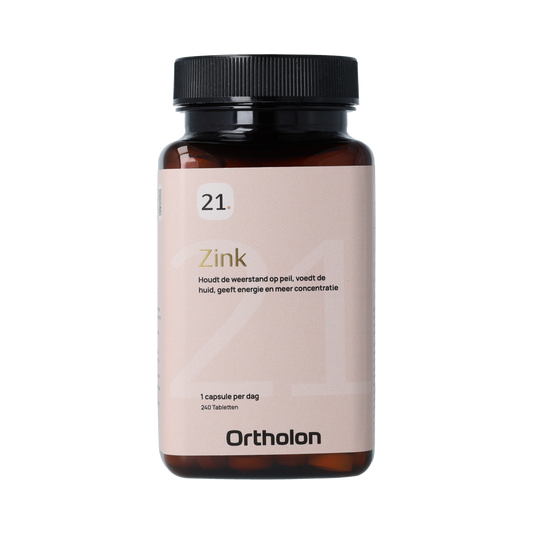Ortholon Zink 240mg mineral supplement tablets shown in blister pack, dietary zinc mineralen enkel supplement for health support