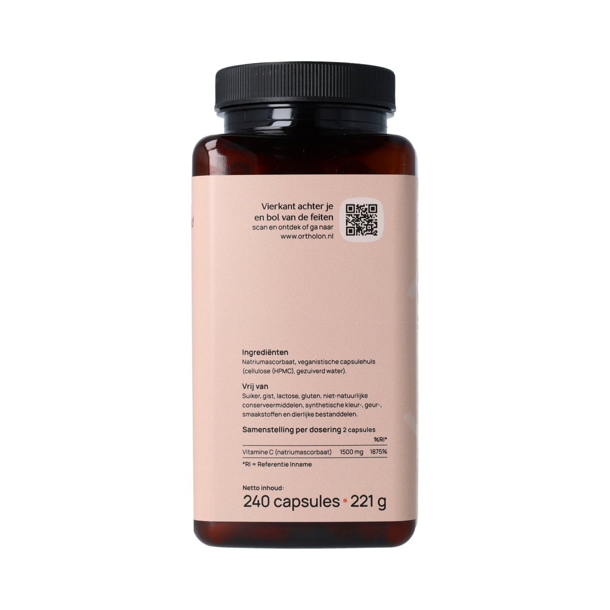 Ortholon Vitamine C Zuurvrij, 240 capsules, vitamine enkel supplementverpakking