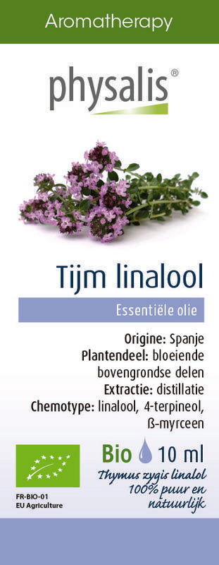 Physalis Tijm gele bio herbal preparation in a small glass bottle, highlighting the Physalis brand and herbal product appearance.