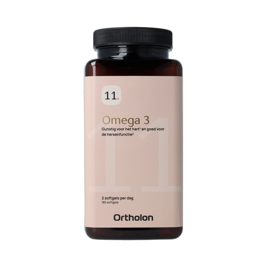 Ortholon Vetzuren Omega 3 capsules, 180-count, showing the softgel capsules in a clear container.