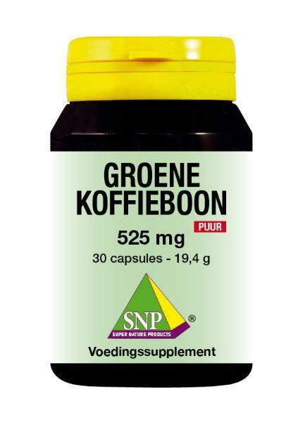 SNP Groene koffiebonen capsules, 525mg puur, herbal supplement in a blister pack, natural product for health support