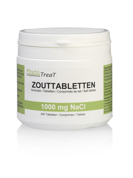 PhytoTreat mineral salt tablets, 1000mg NaCl, 250 count, natural mineral supplement for health and electrolyte balance.