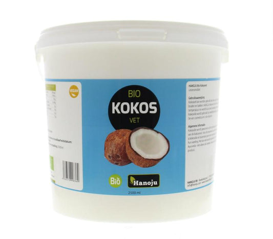Hanoju unscented organic coconut oil in a 2500ml bottle, versatile cooking oil and skin moisturizer.