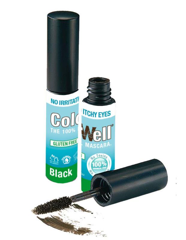 Colourwell vegan black mascara in a 7.5g tube, showing the sleek packaging and applicator wand.