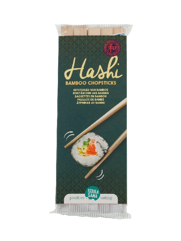 Pair of TerraSana bamboo chopsticks for cooking and dining, featuring natural bamboo design on a neutral background.