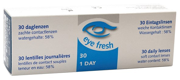 Eyefresh Daglenzen -3.25 contact lenses in a box with 30 pairs, suitable for vision correction, displayed on a white background.