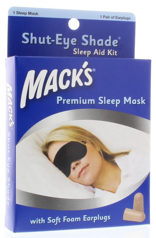 Macks Shut Eye Sleep Mask for eye care, soft fabric with adjustable strap, designed for restful sleep and eye comfort.
