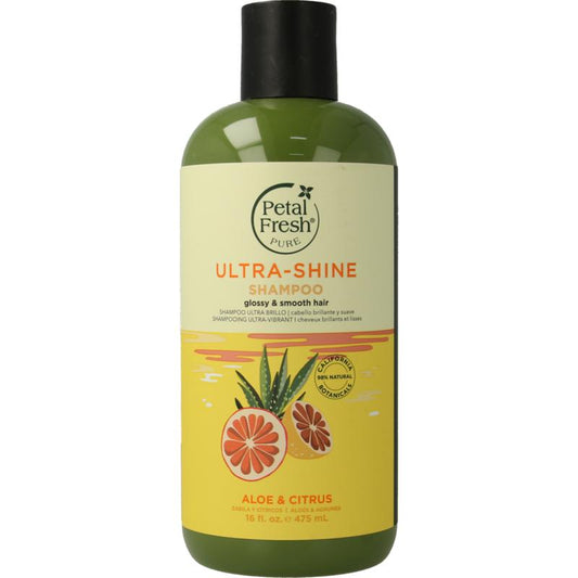 Petal Fresh Aloe & Citrus Shampoo for hair, 475ml, showcasing the bottle with green and orange label and fresh citrus design.