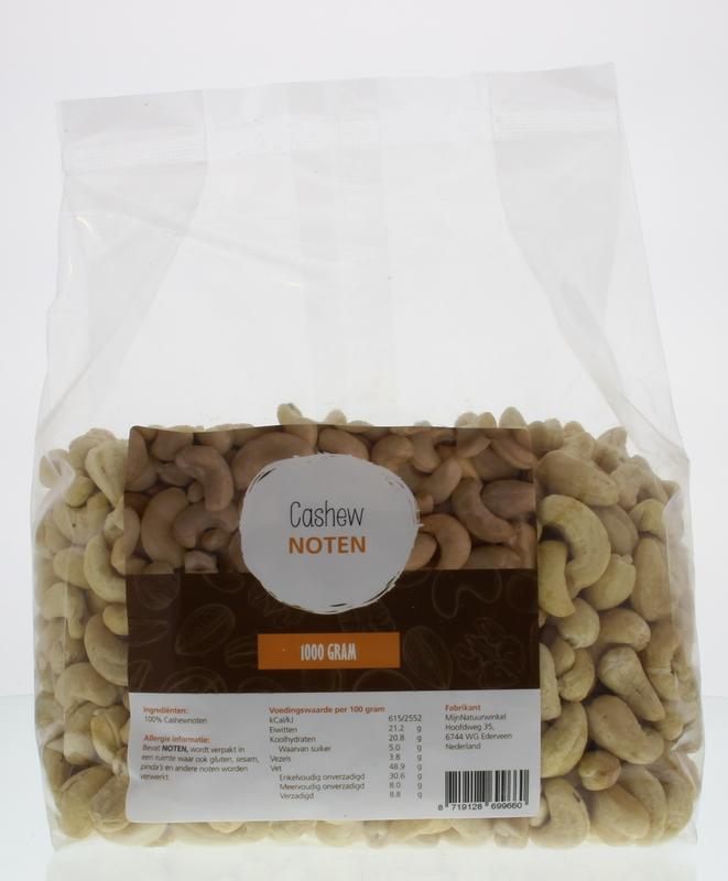 MijnNatuurwinkel Cashewnoten in een transparante zak, 1 kilogram, gezonde snacks en tussendoortjes uit natuurlijke noten