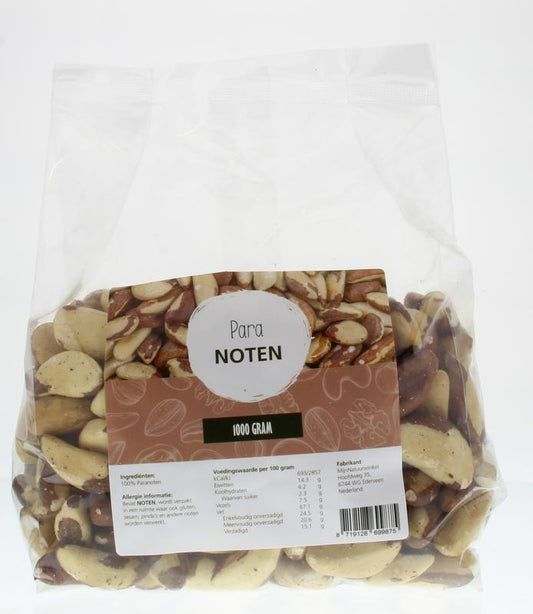 Raw Paranoten from MijnNatuurwinkel, 1 kilogram, natural superfood nuts shown in a clear container.