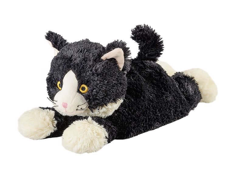 Warmies Kat plush toy lying down, soft stuffed animal from Warmies, cuddly and cozy for children.