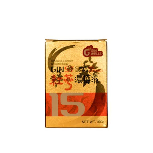 Ilhwa Ginst15 Korean red ginseng extract in a 100g jar, a herbal supplement from Ilhwa, displayed with the jar and packaging.