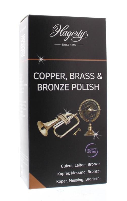 Hagerty Koper messing bronze cleaner in a 250 ml bottle, used for cleaning and polishing copper surfaces.