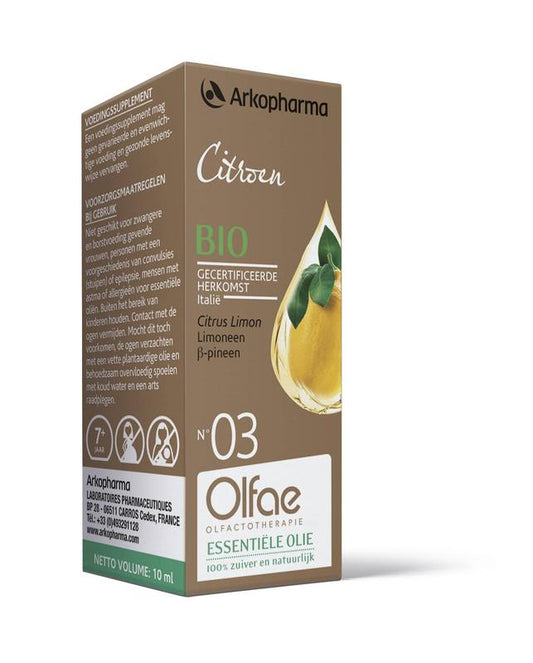 Olfae Citroen 03 bio herbal preparation in a 10ml bottle, featuring fresh lemon and herbal ingredients, from Olfae brand.