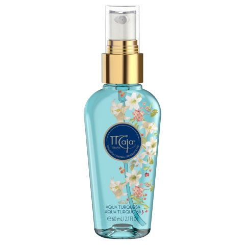 Maja Aqua Turquesa fragrance mist bottle with turquoise design, 60ml, showcasing the elegant packaging of the Maja perfume line.