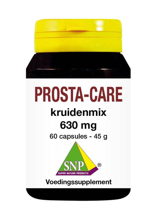 SNP Prosta-care kruidenmix capsules, herbal supplement for prostate health, in a bottle with 60 capsules.