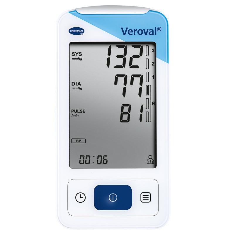Veroval ECG and blood pressure monitor cuff and device for blood pressure measurement, displayed with components on a white background.